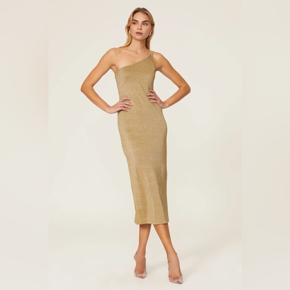 Third Form Gold Metallic One-Shoulder Cocktail Dress Size 6